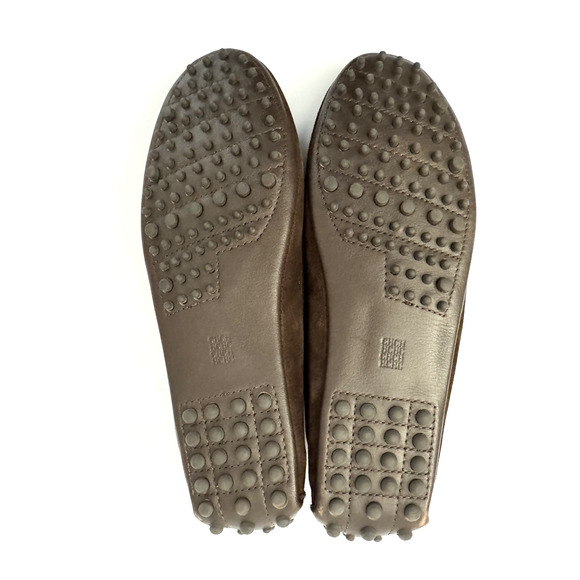 Carolina Herrera 40 Driving Ballet Flats Brown Suede Leather I Love CH Brass - Picture 10 of 13